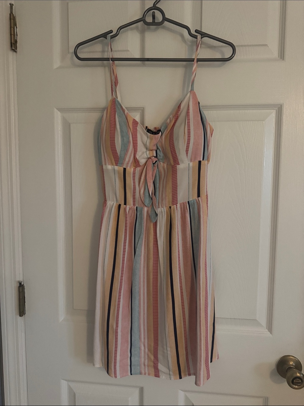 As U Wish Pastel Striped Tie-Front Mini Dress in Pink, Blue, Yellow